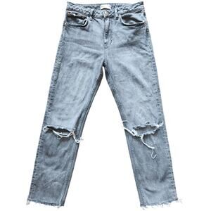 ZARA gray distressed denim jeans straight ripped size 6 women's